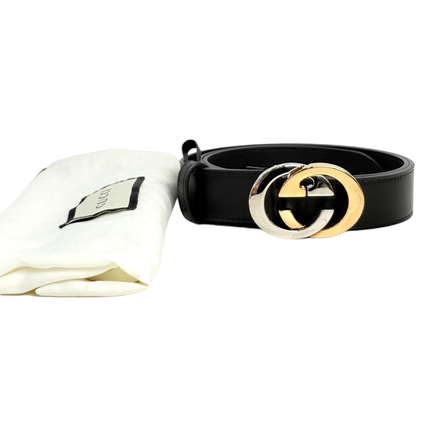 Gucci Black with Two Tone GG Logo Buckle Belt - 90CM