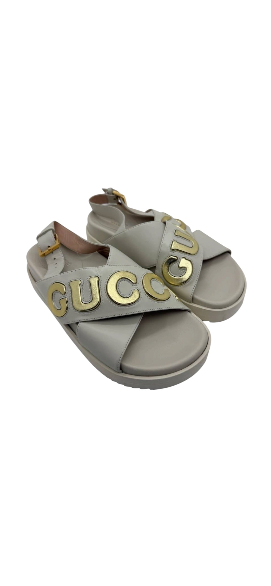 Gucci Logo Sandals Cream Sz36 DLT1110