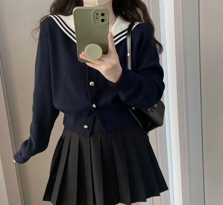 Miu Miu Blue Sailor Collar Cashmere Cardigan with Logo Lettering / Size 36 / 99% New / 44618