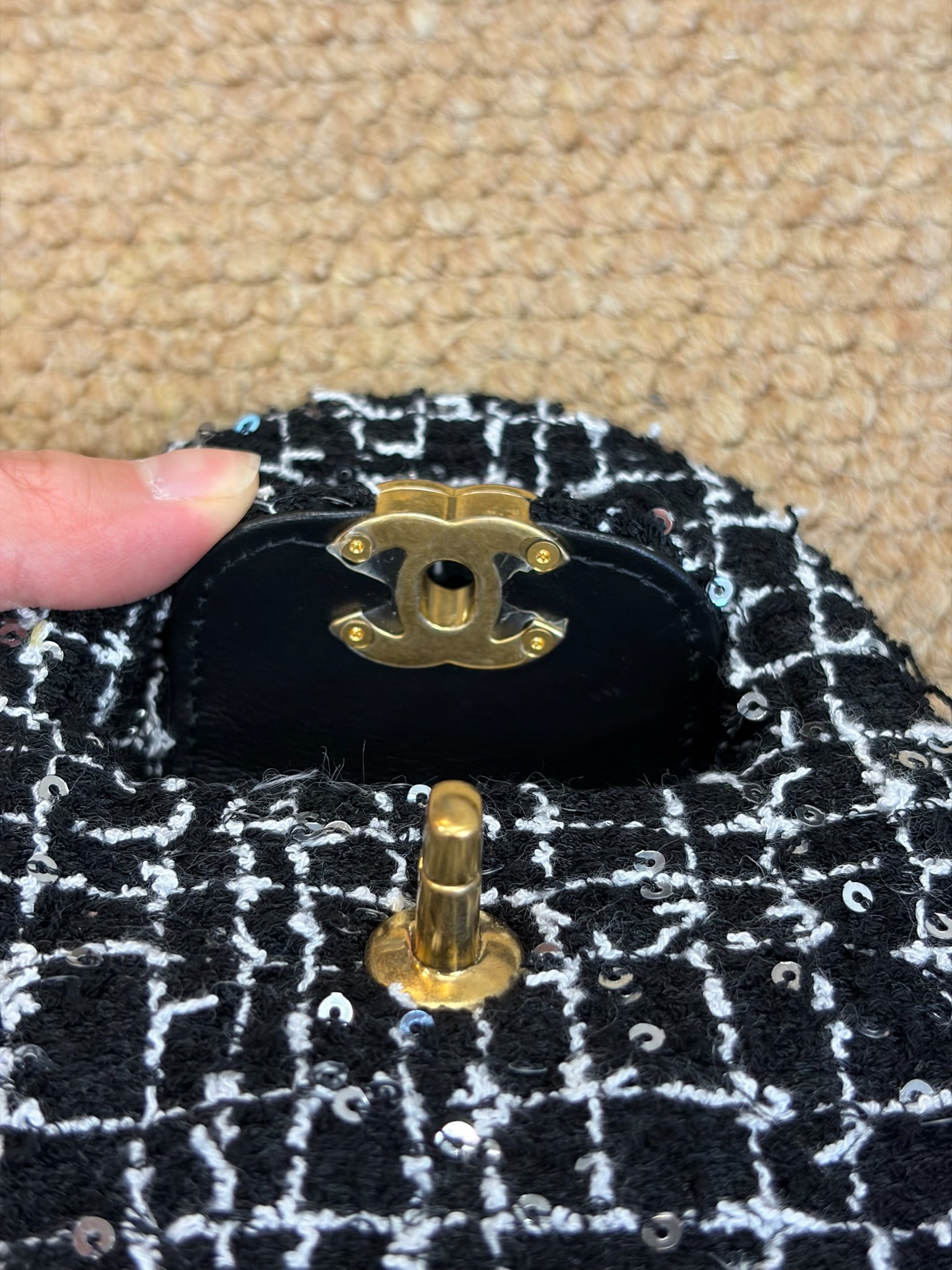 Chanel Tweed Quilted Nano Kelly Shopper Black White