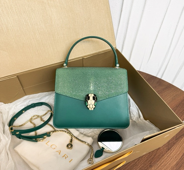 Bulgari Green Stingray Skin Snakehead Handbag Style 18 18119374