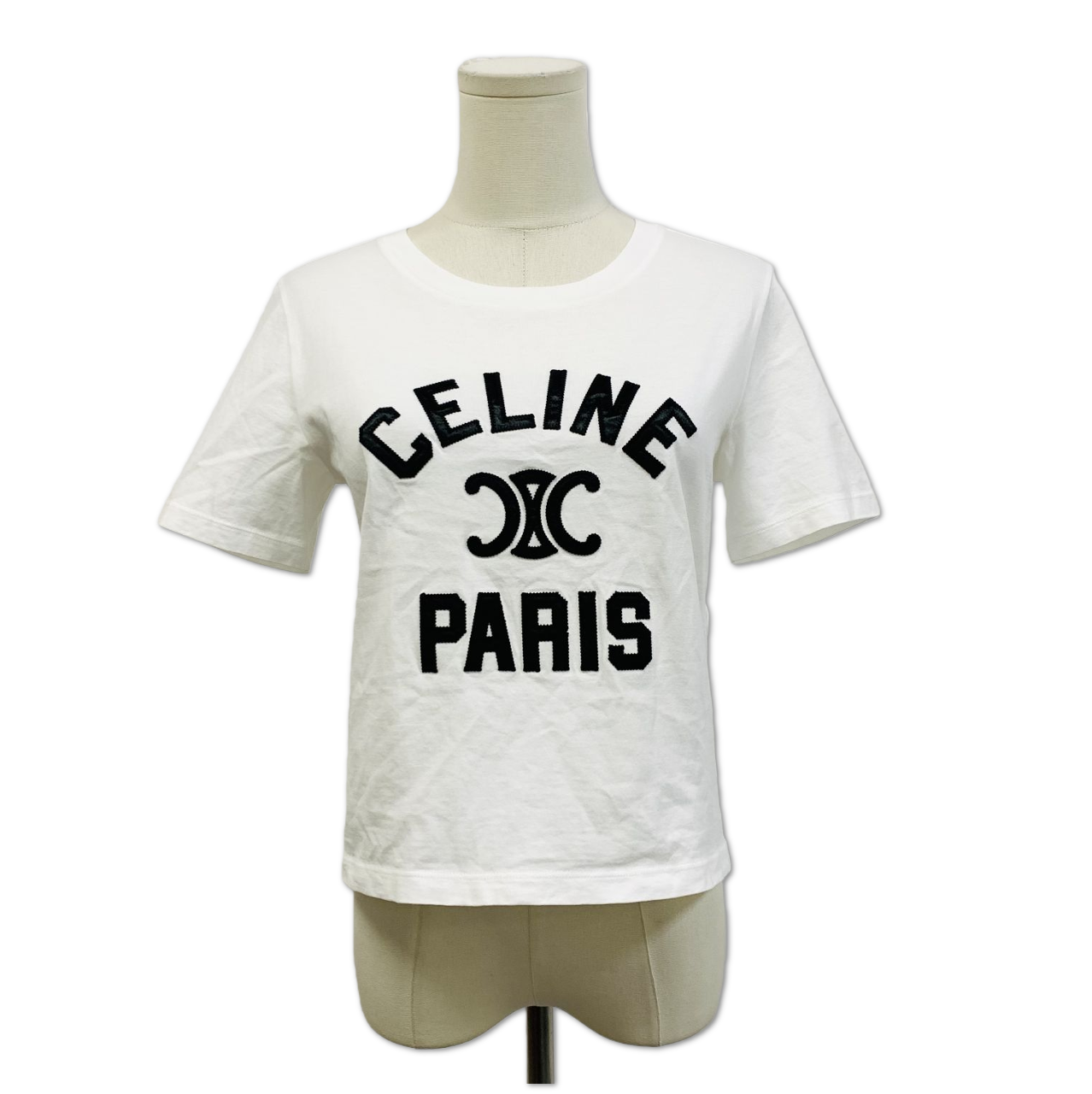 Celine White Triomphe Paris Logo T-Shirt size S FQ0316120593