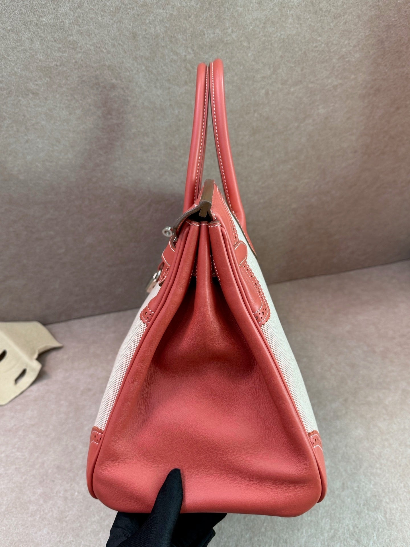 Hermès Birkin 35 Ghillies Sanguine Toile Canvas & Swift Leather Palladium Hardware