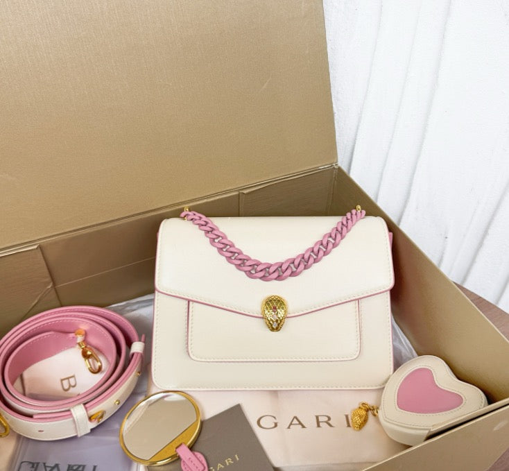 Bulgari white and pink color-blocked accordion snakehead bag 20 (chip) 22949209
