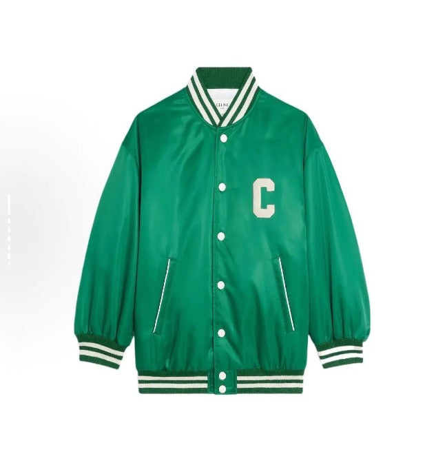 CELINE SS22 Striped Letter Print Single-Breasted Long-Sleeve Jacket, Women's, Green, Size 38 SYCC2089