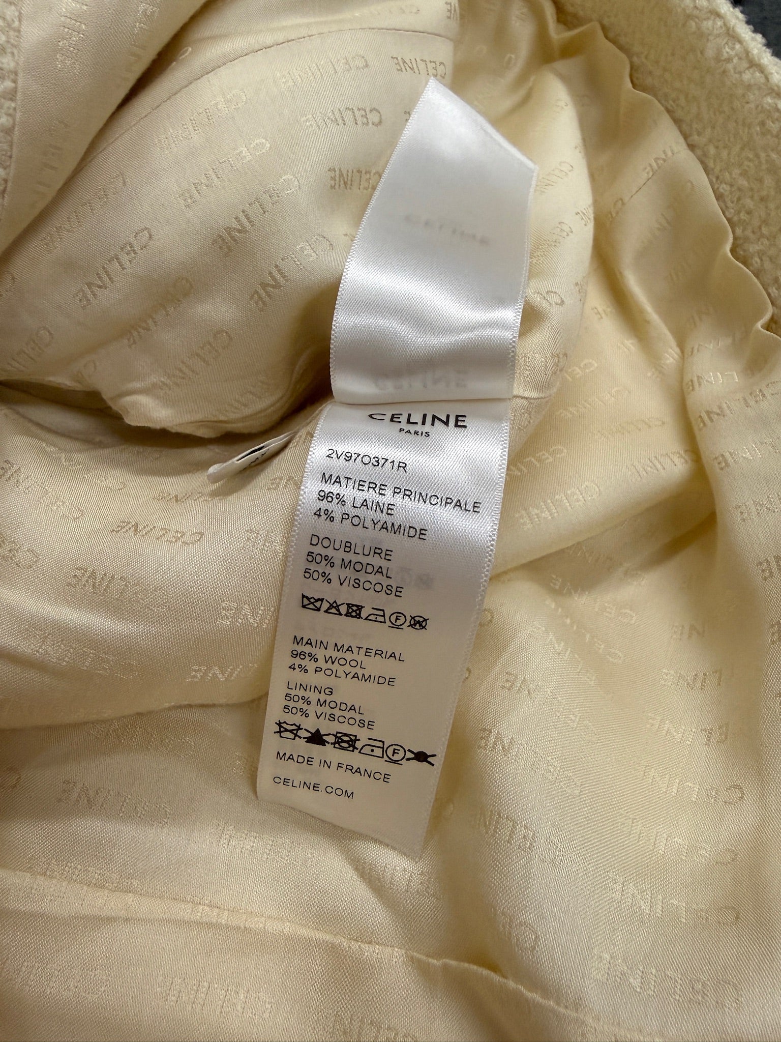Celine Women's Wool Blend Tweed Short Sleeve Jacket & Skirt Set - Beige with Gold Buttons