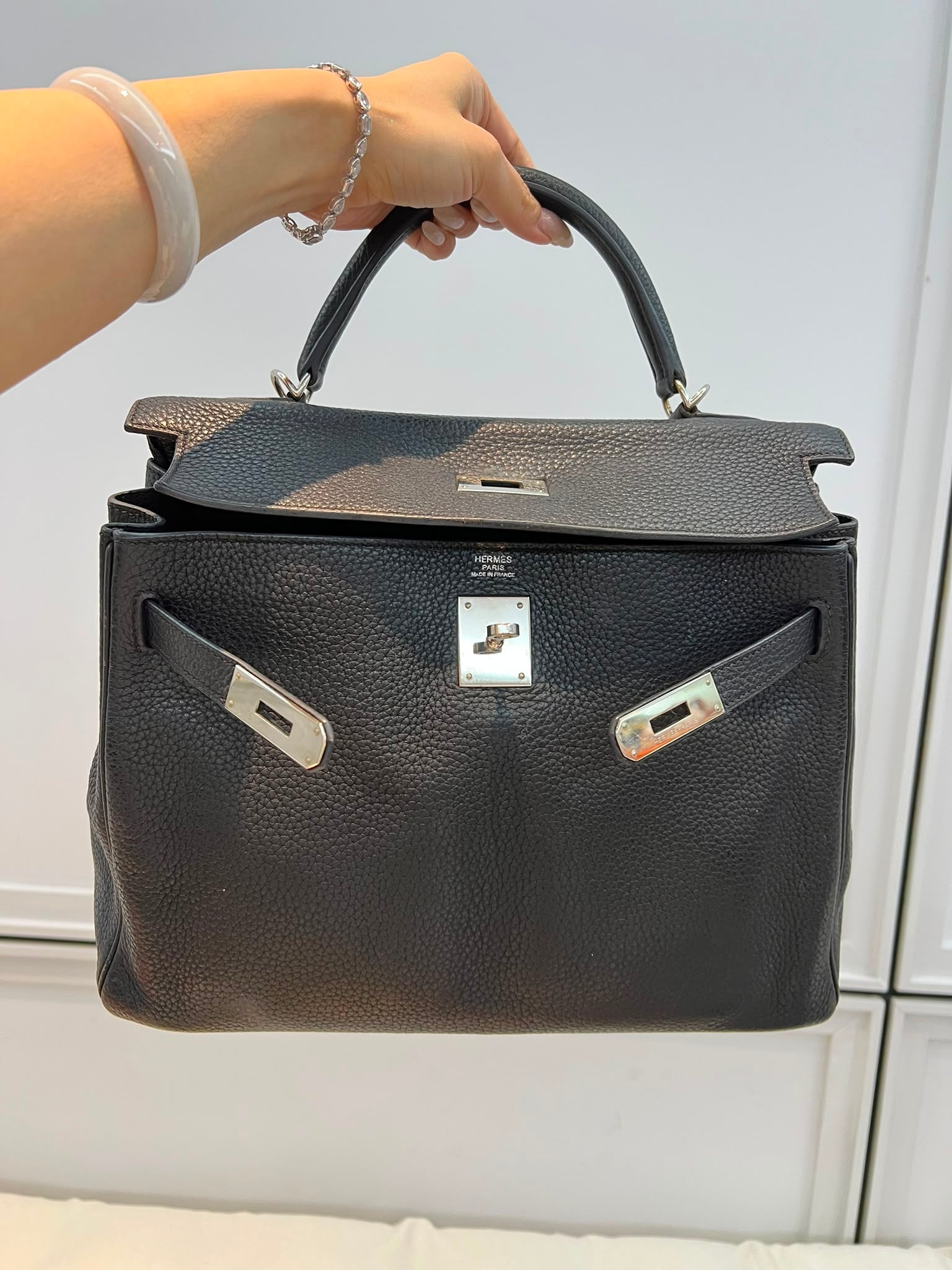 Hermes Black Kelly 32 PHW #Q Clemence SYC1942