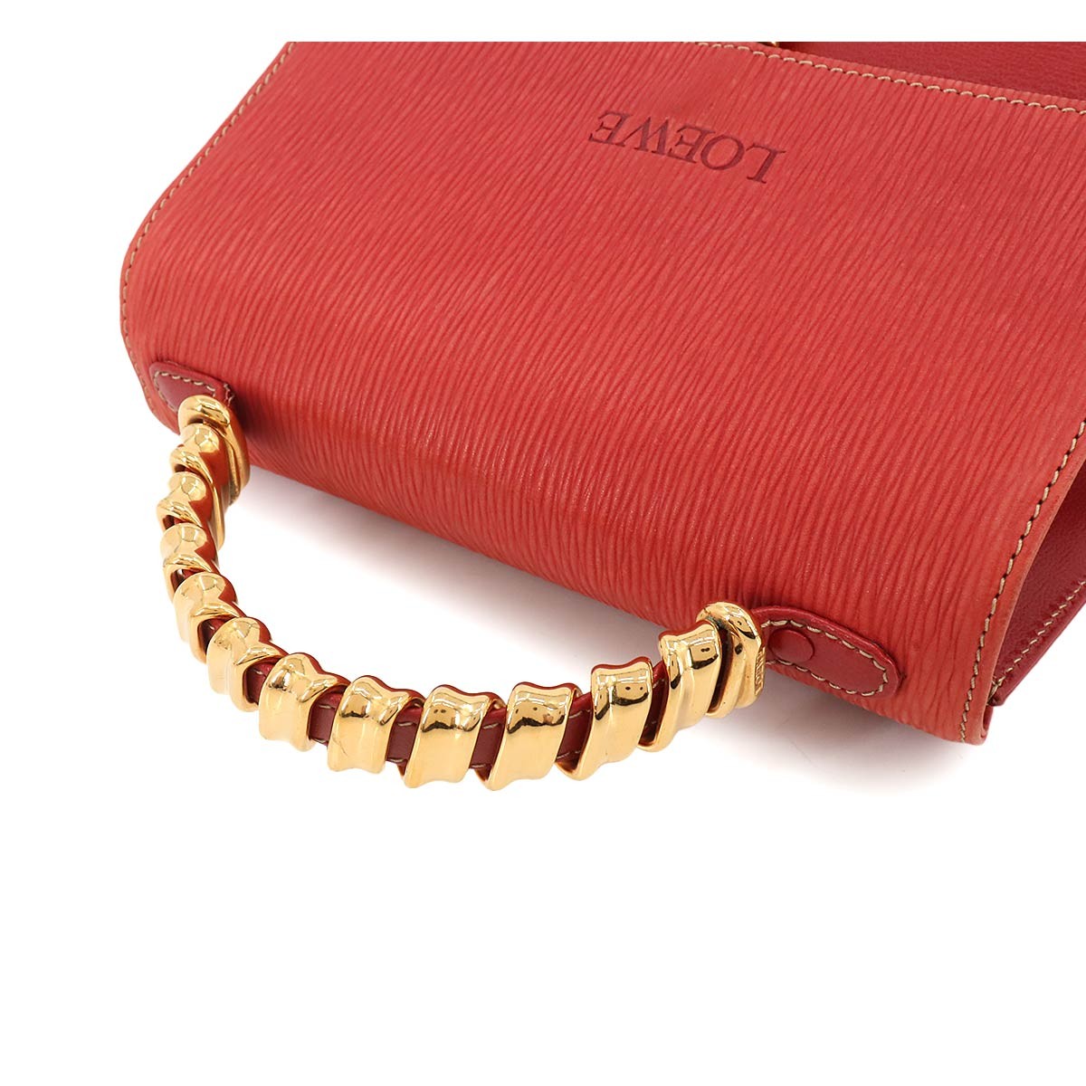 LOEWE Velazquez 2way Hand Shoulder Bag Leather Red Twist Purse 902584245