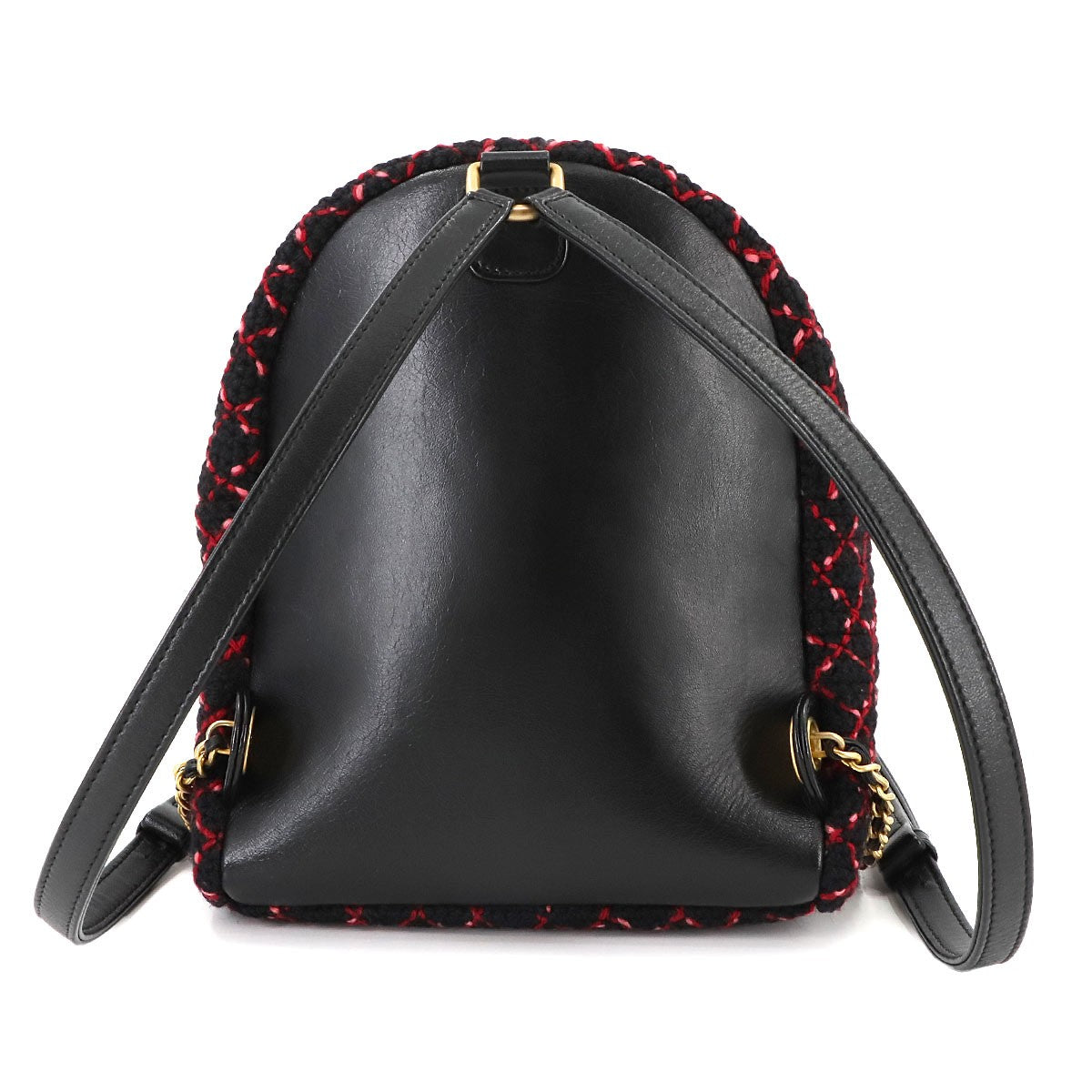 CHANEL Back Pack Knit tweed Leather Black Red A91925 Coco Logos 902768401