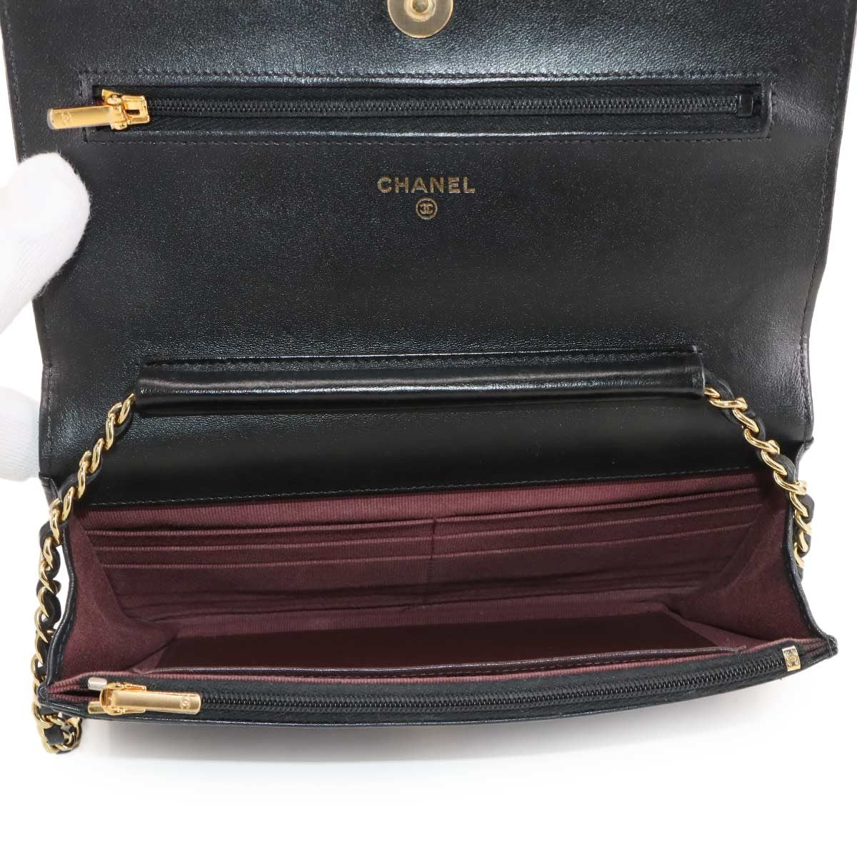 CHANEL Matelasse Classic Chain Wallet Skin Leather Black AP0250 902942847