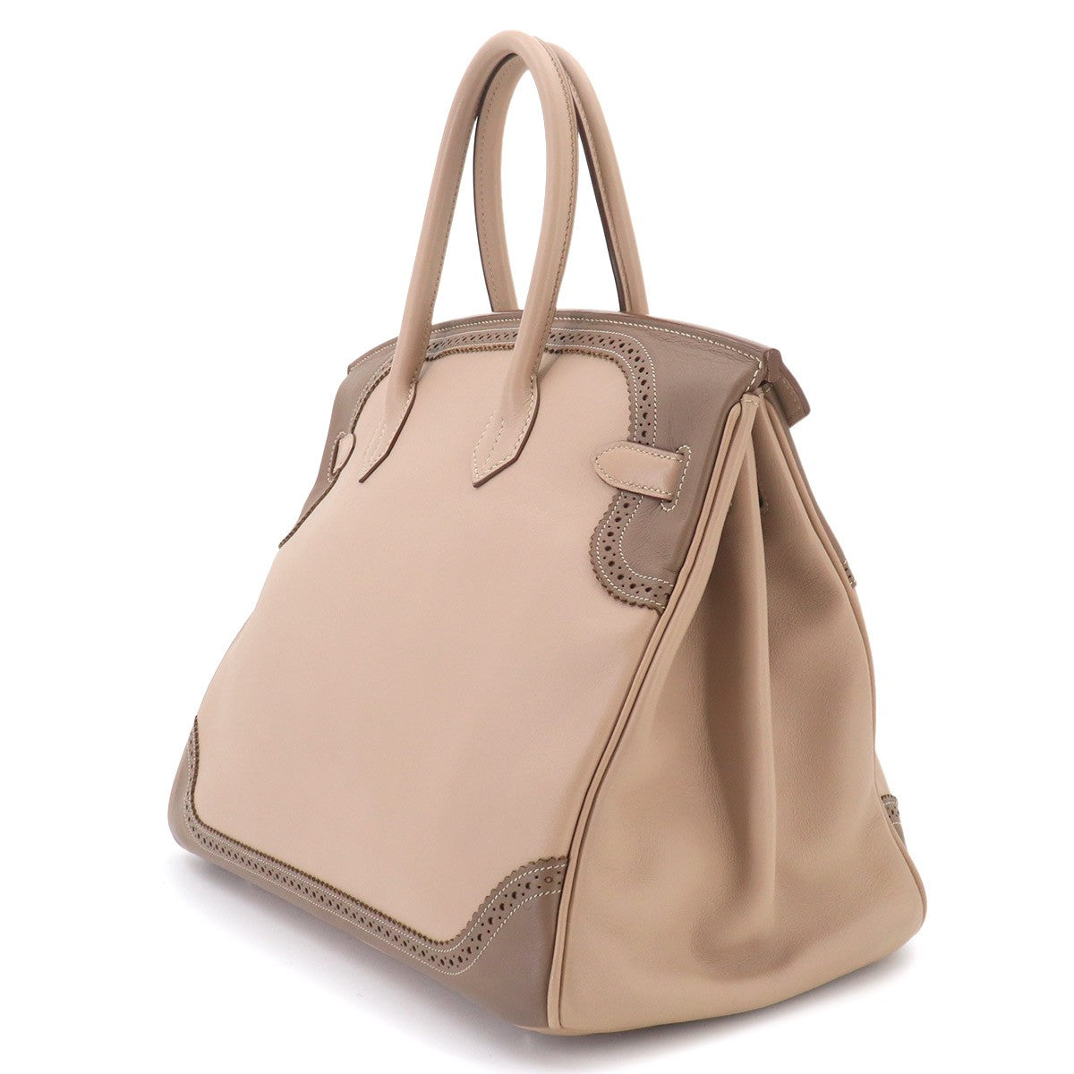 HERMES Birkin 35 Ghillies Swift Argile Etoupe Hand Bag Purse 903249393
