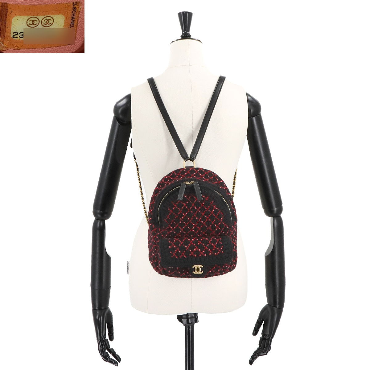 CHANEL Back Pack Knit tweed Leather Black Red A91925 Coco Logos 902768409