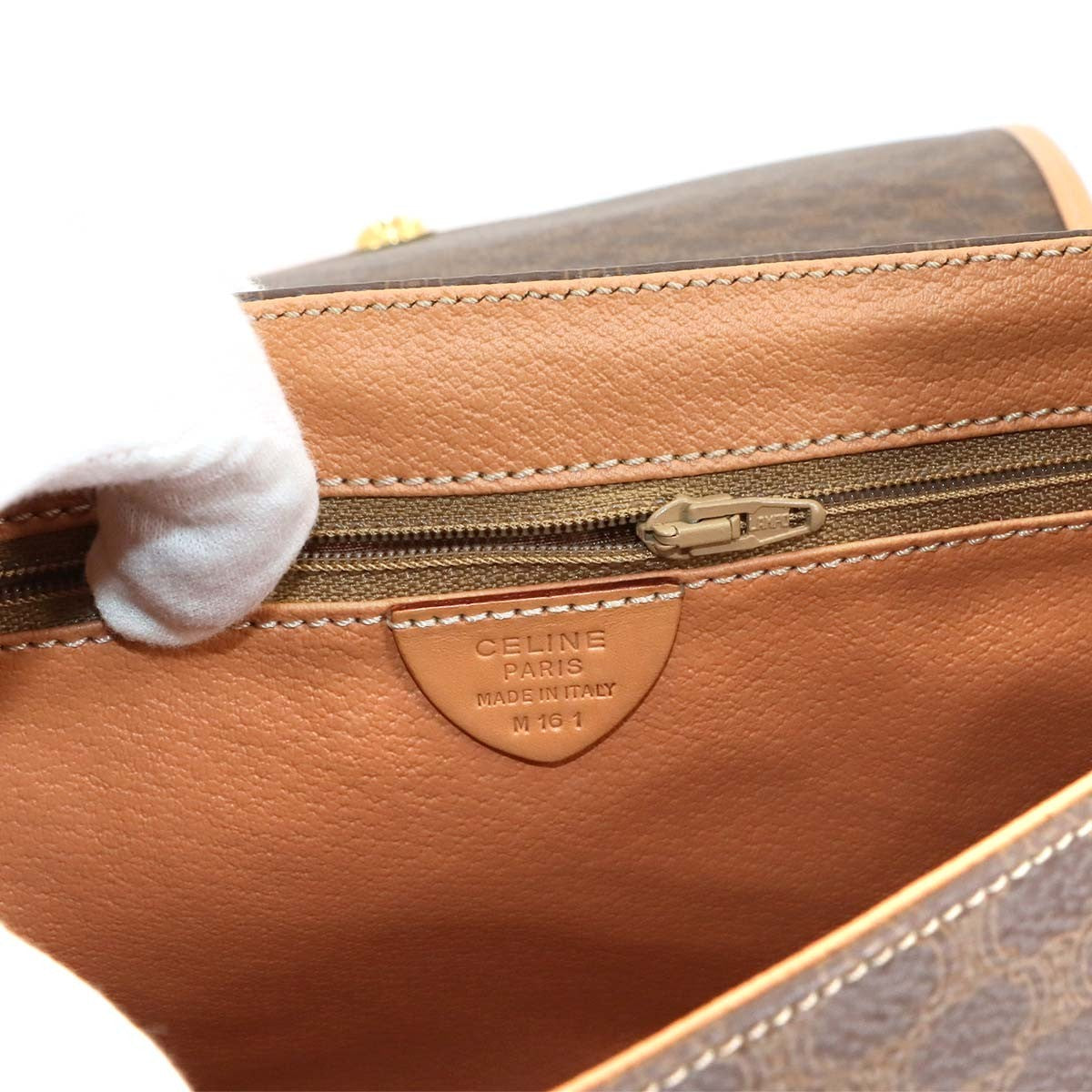 CELINE Macadam Shoulder Bag Leather PVC Brown Vintage Purse 903030117