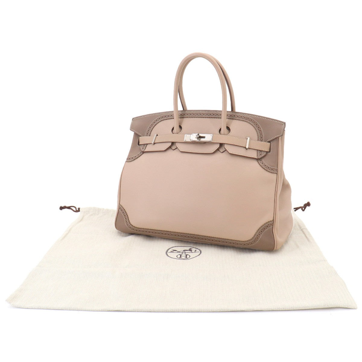 HERMES Birkin 35 Ghillies Swift Argile Etoupe Hand Bag Purse 903249391