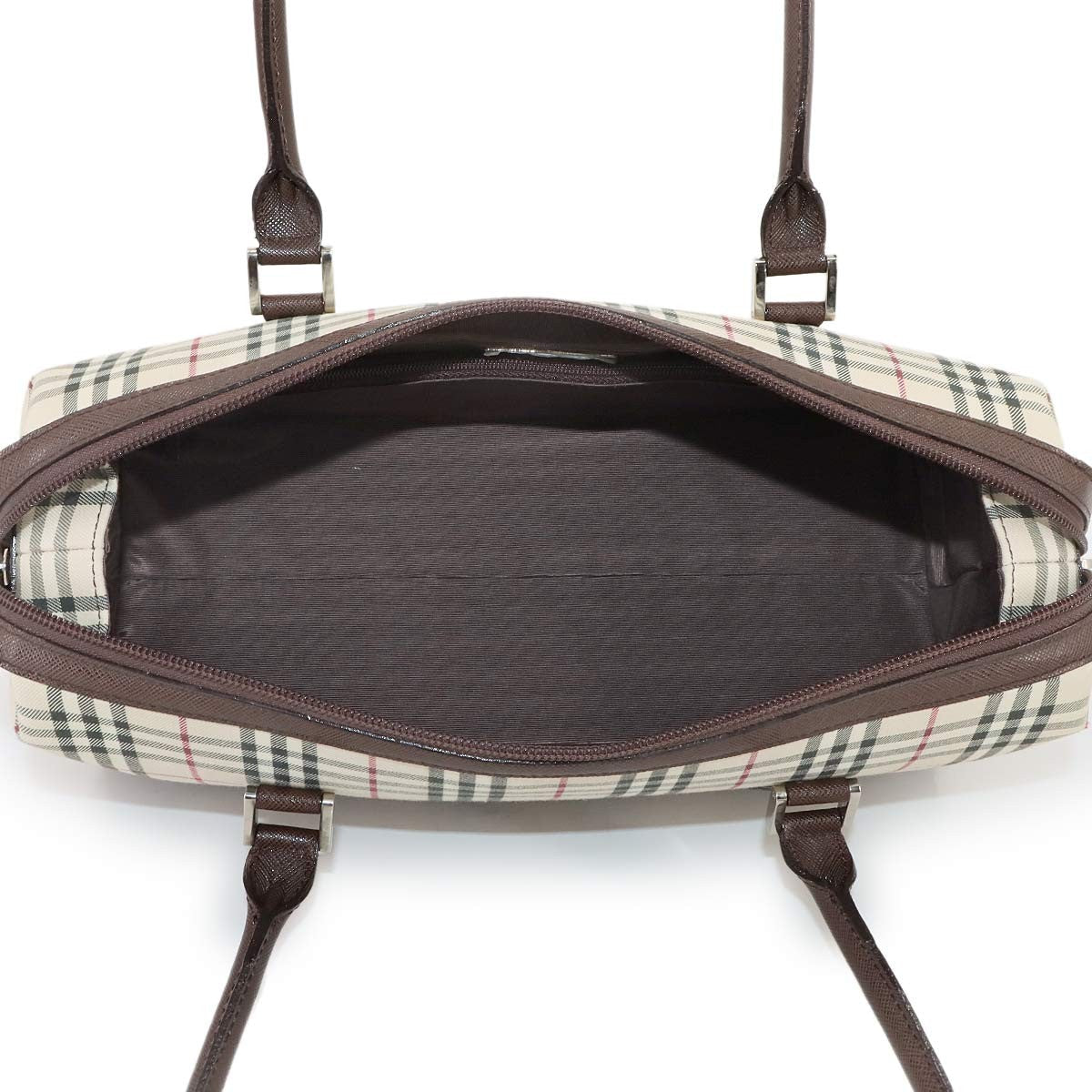 BURBERRY Plaid Hand Bag Canvas Leather Beige Brown Purse 903010645