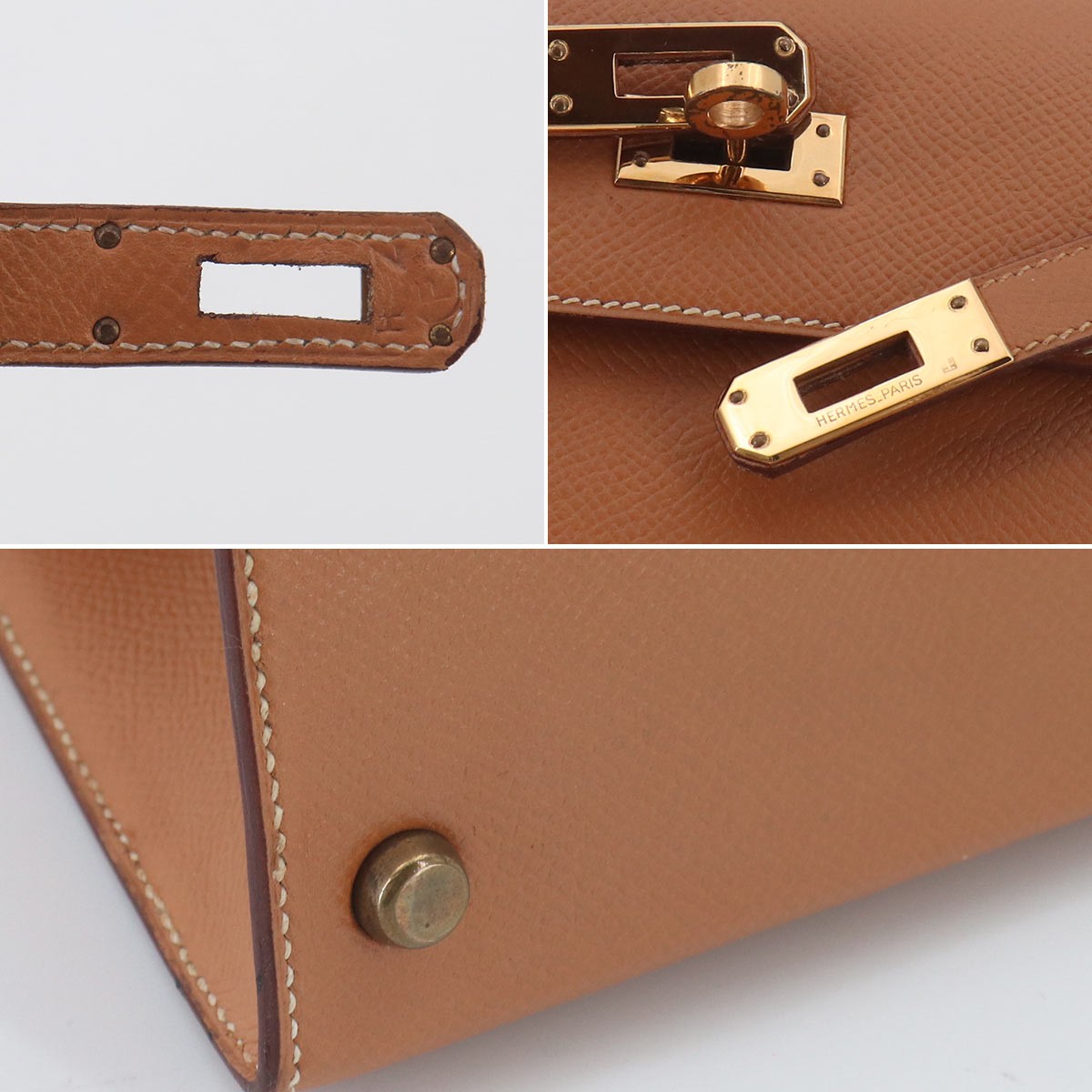 HERMES Mini Kelly 20 Shoulder Bag Couchevel Epsom Natural Brown 9032943310