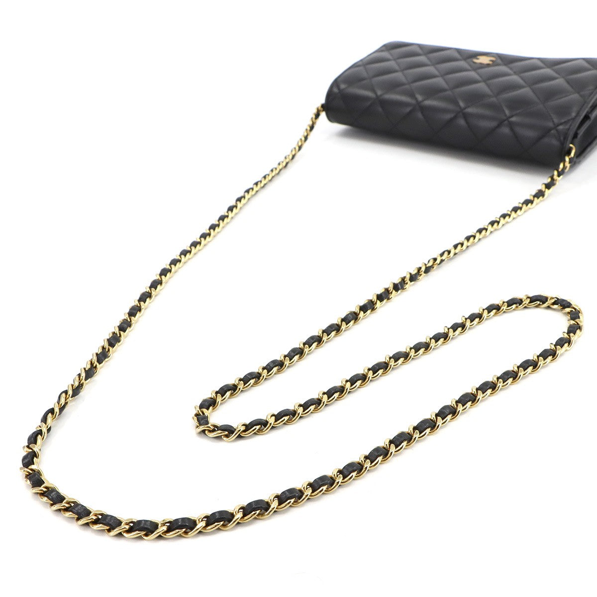CHANEL Matelasse Classic Chain Wallet Skin Leather Black AP0250 902942845