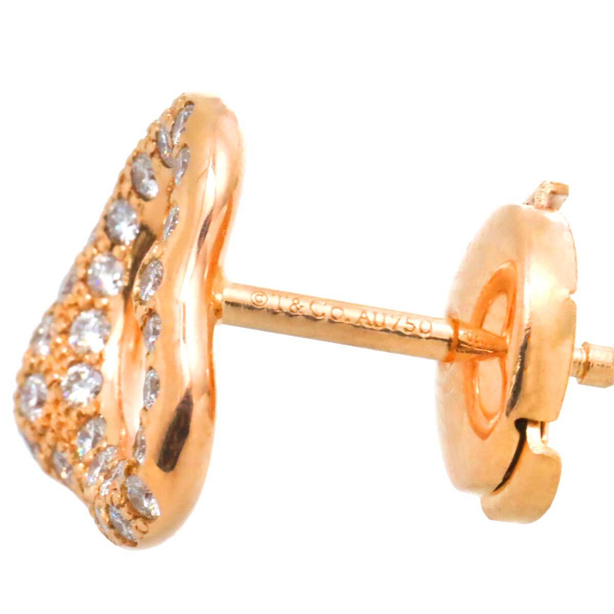 TIFFANY Co. Open Heart Diamond Earrings Pierced 18K Pink Gold 750 902786034