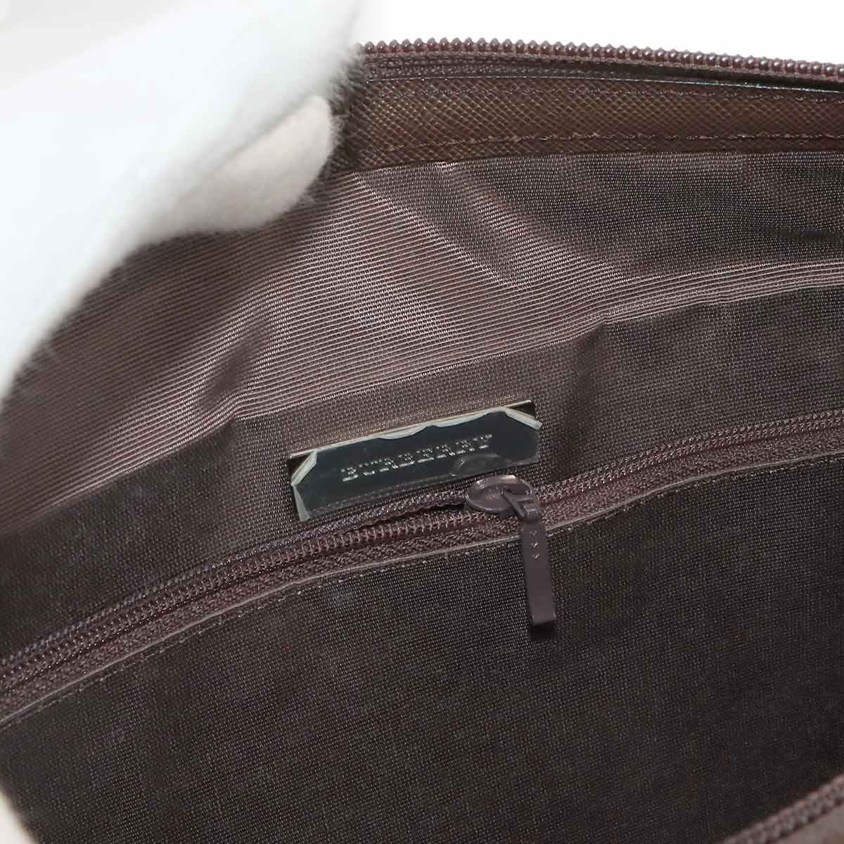 BURBERRY Plaid Hand Bag Canvas Leather Beige Brown Purse 903010646