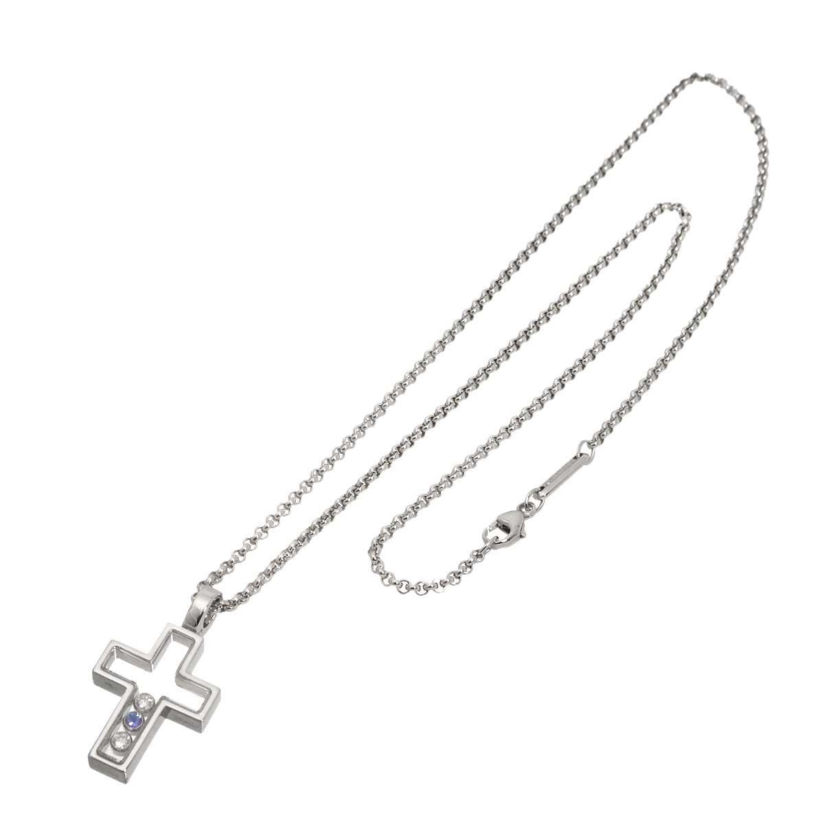 Chopard Happy Diamond Sapphire Cross Necklace 18K WG 750 903244671