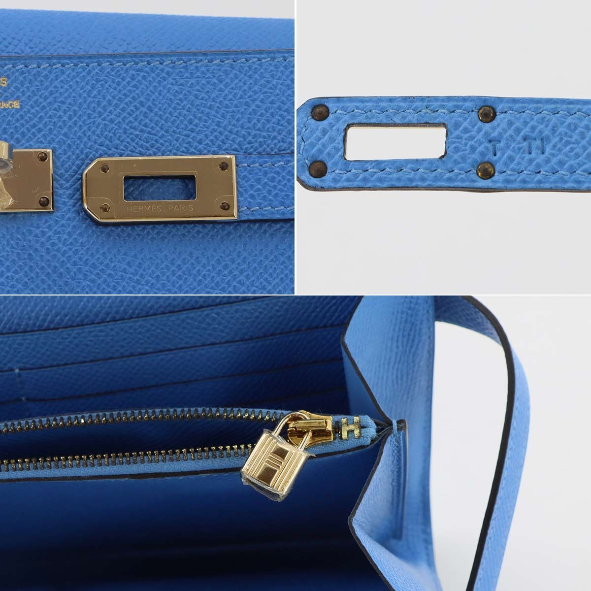 HERMES Kelly Wallet Veau Epsom Leather Bleu Paradis Purse 903414169