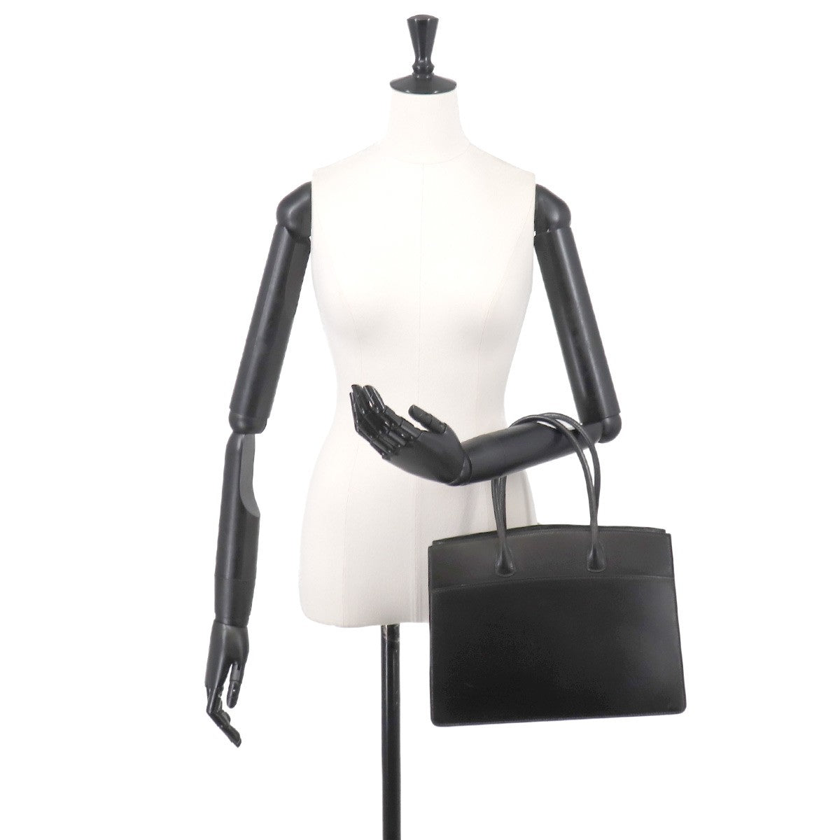 HERMES White Bass PM Tote Bag Box Calf Black Purse 903342109