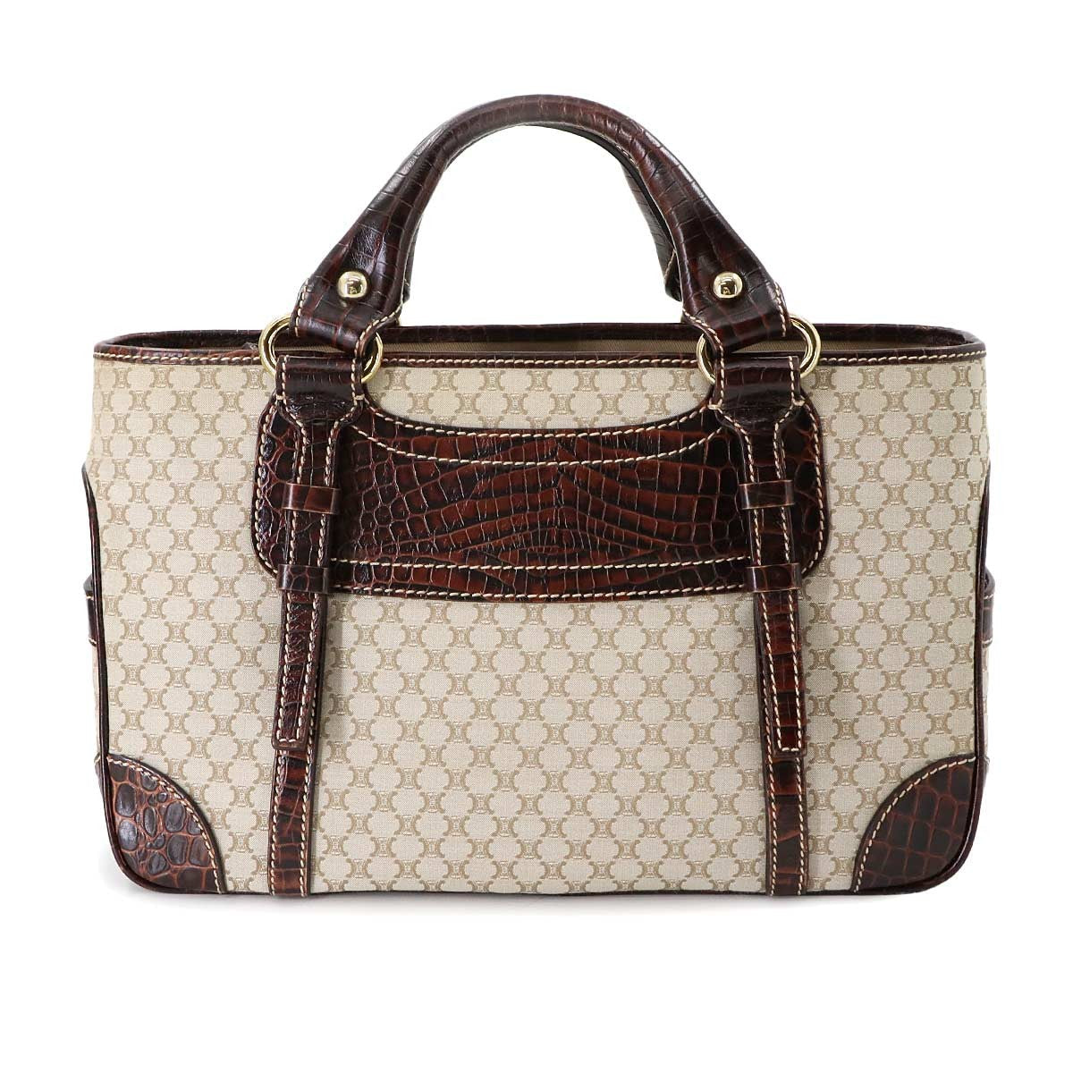 CELINE Macadam Boogie Hand Bag Canvas Leather Beige Brown Vintage 902926201