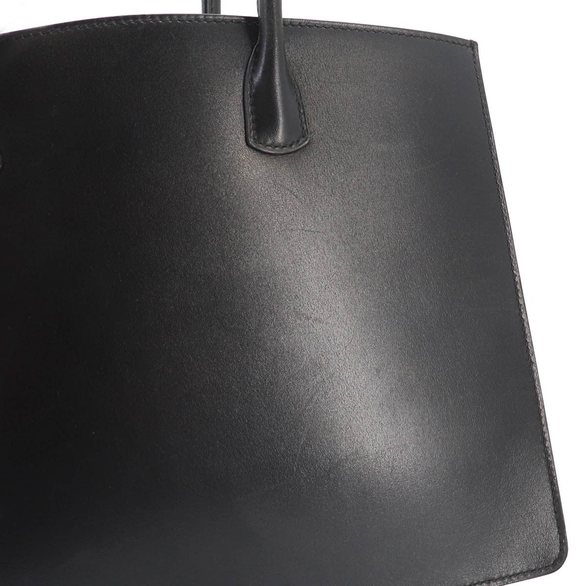 HERMES White Bass PM Tote Bag Box Calf Black Purse 903342107
