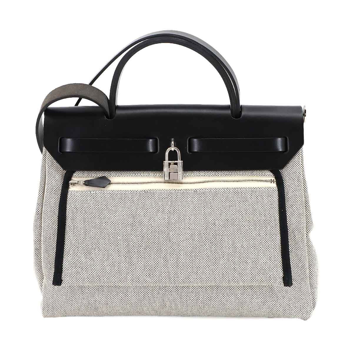 HERMES HerBag Zip PM PEGASE POP 2way Bag Vache Hunter Toile H Grey Y 903028762