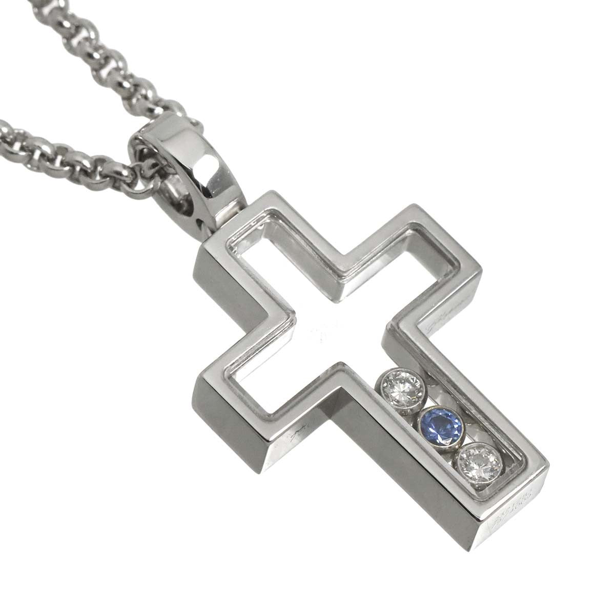 Chopard Happy Diamond Sapphire Cross Necklace 18K WG 750 903244672