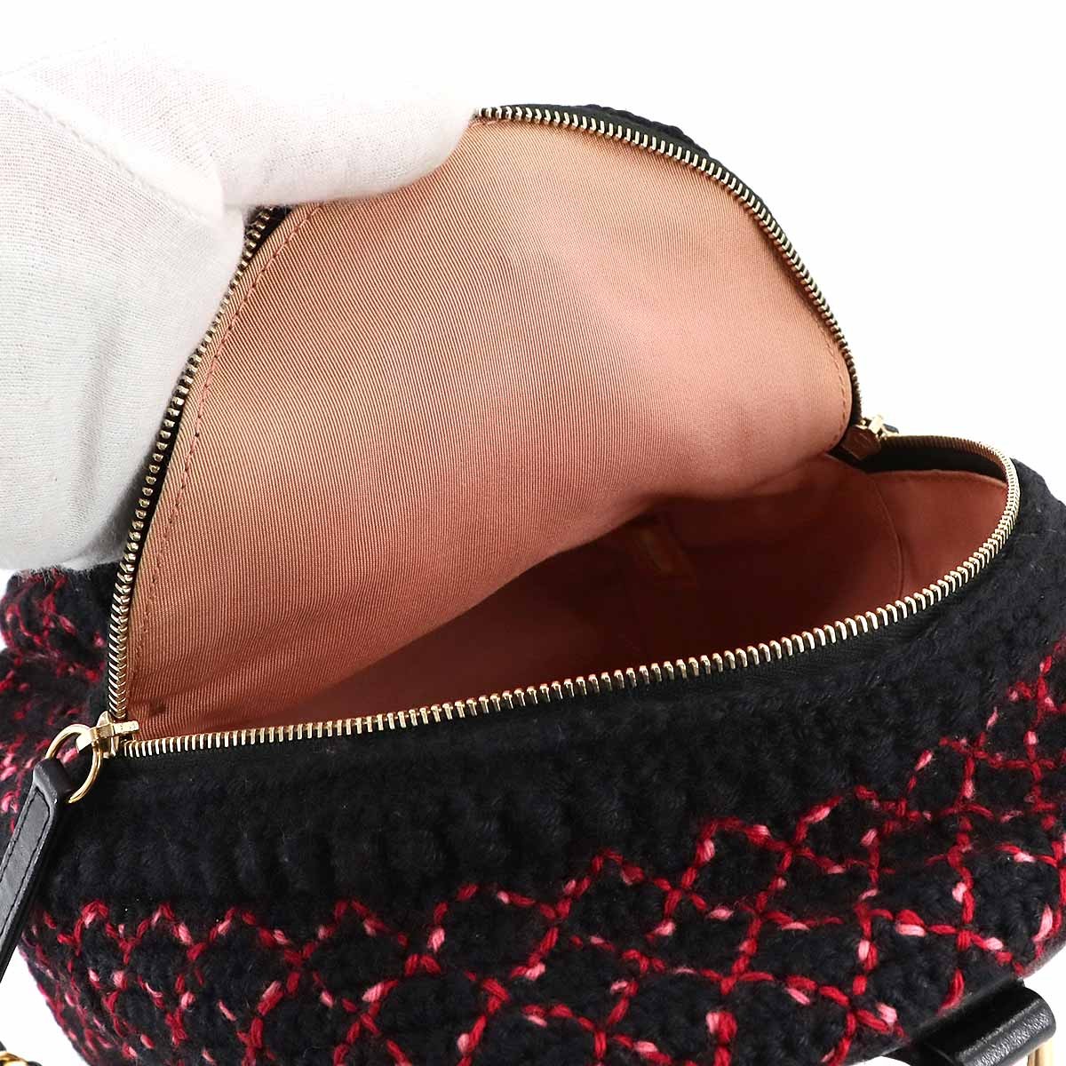 CHANEL Back Pack Knit tweed Leather Black Red A91925 Coco Logos 902768406