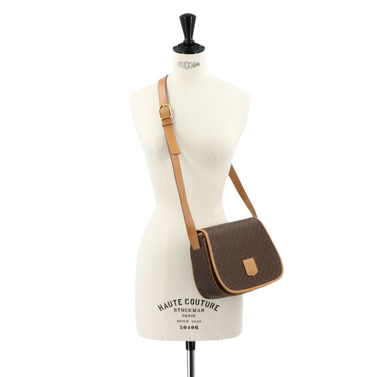 CELINE Macadam Shoulder Bag Leather PVC Brown Vintage Purse 903030119