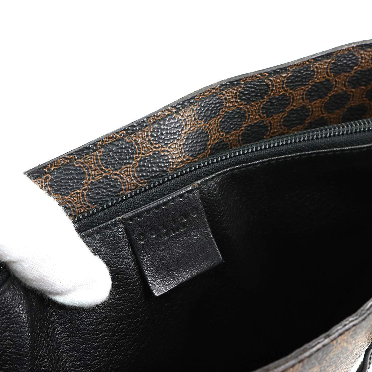 CELINE Macadam Shoulder Bag PVC Leather Black Brown Vintage Purse 902808826