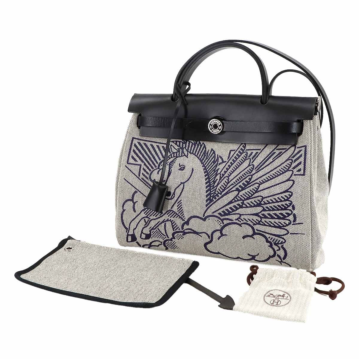 HERMES HerBag Zip PM PEGASE POP 2way Bag Vache Hunter Toile H Grey Y 903028761