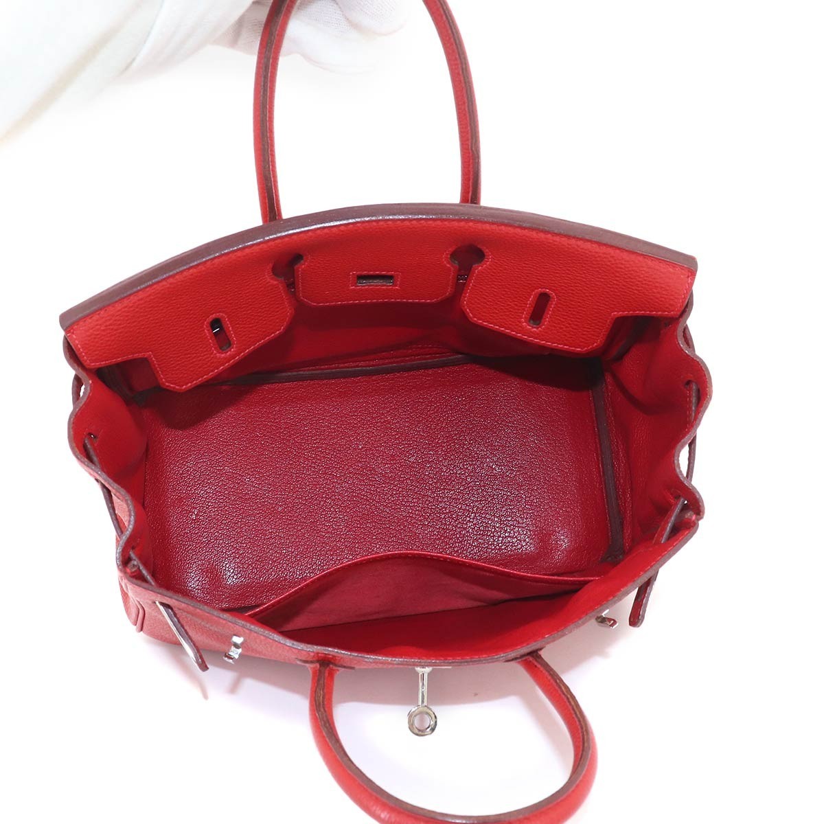 HERMES Birkin 25 Veau Togo Rouge vif Hand Bag Purse 903324106