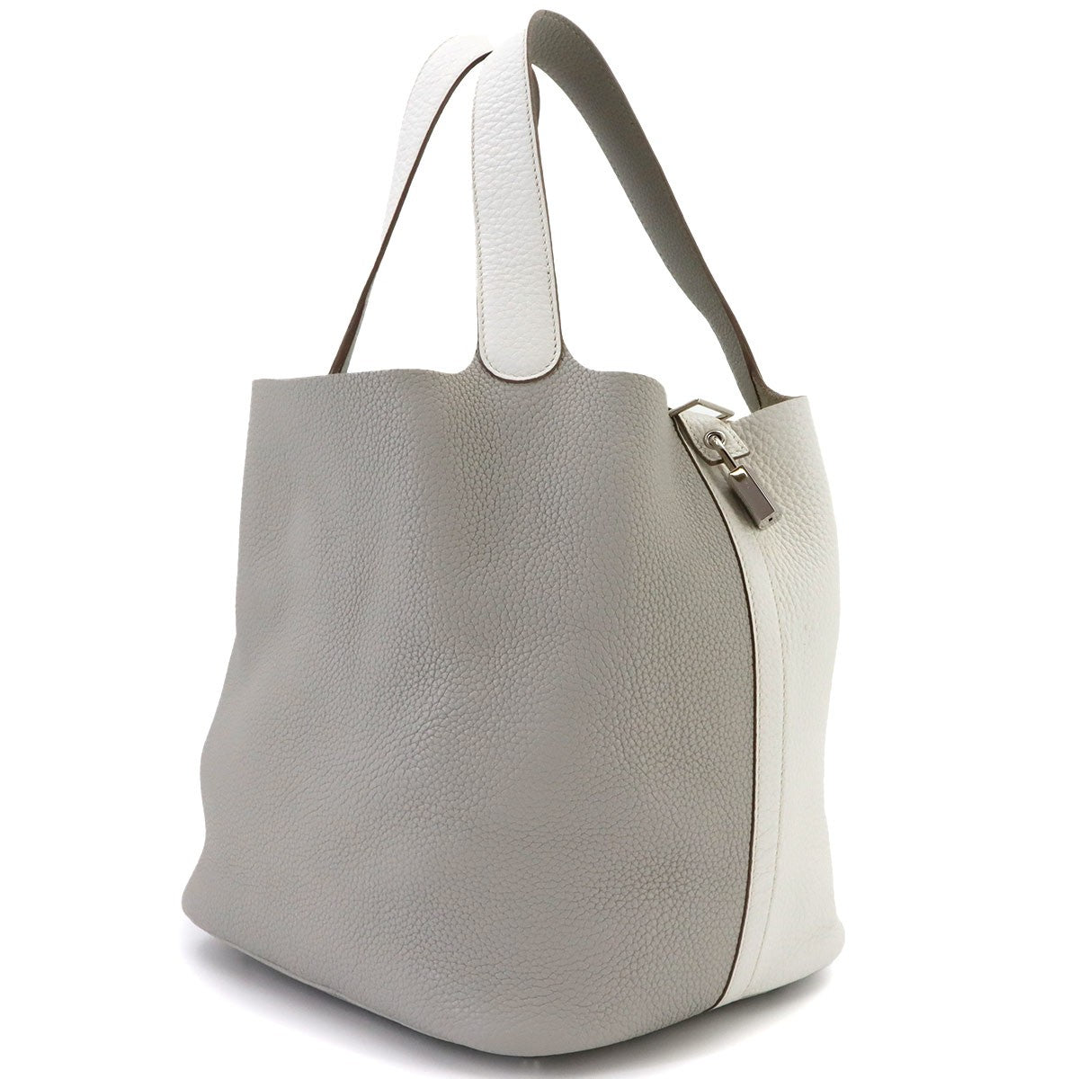 HERMES Picotin Lock Casaque GM Hand Bag Taurillon Clemence White 903245902