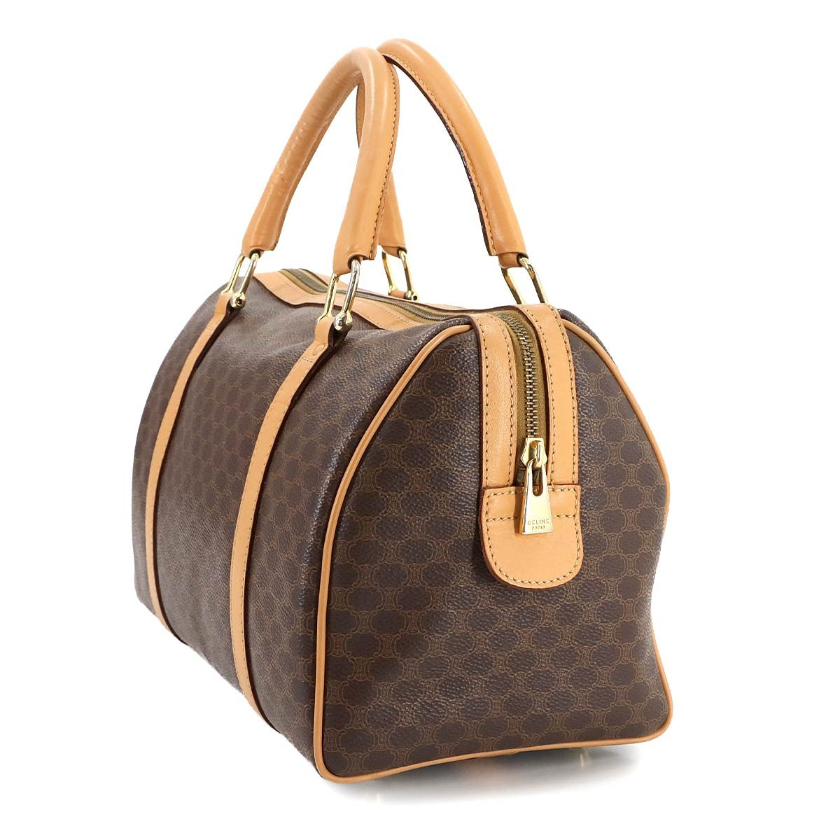 CELINE Macadam Boston Hand Bag PVC Leather Brown Purse 902892712