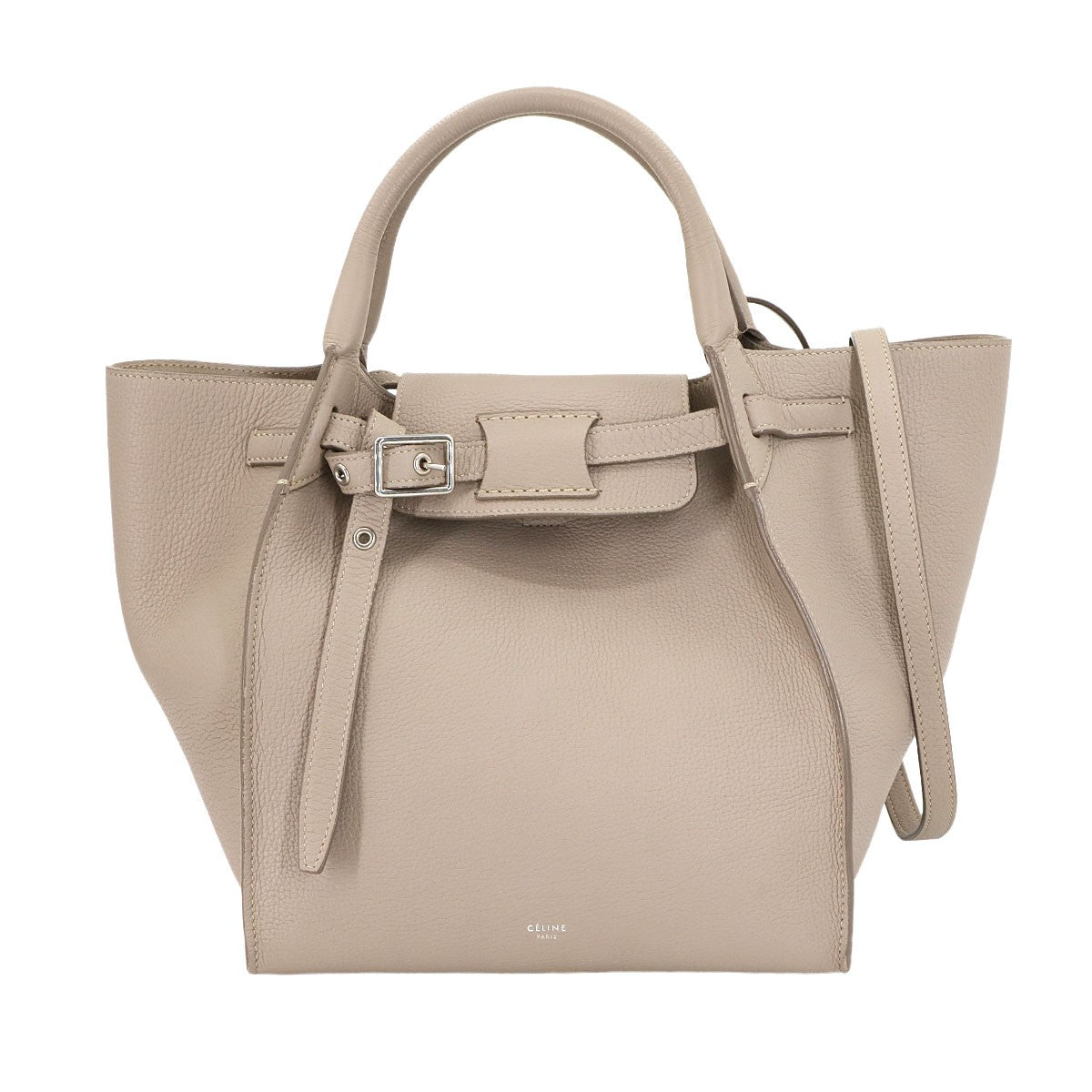 CELINE Big Bag Small With Longstrap Hand Shoulder Bag Leather Beige 903041340