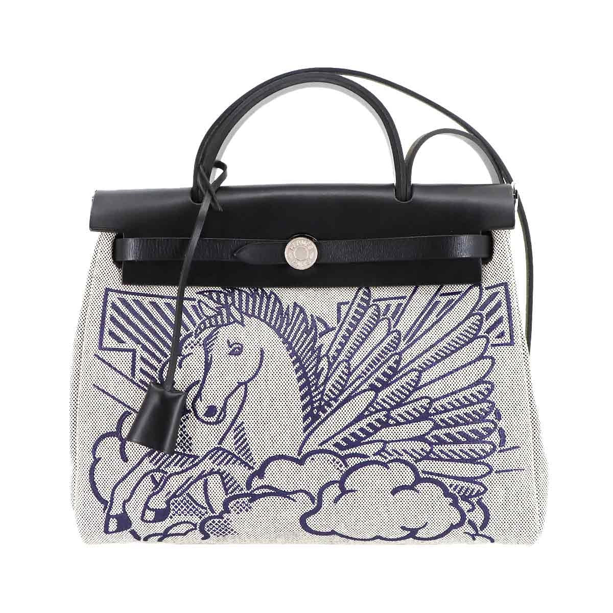 HERMES HerBag Zip PM PEGASE POP 2way Bag Vache Hunter Toile H Grey Y 903028760