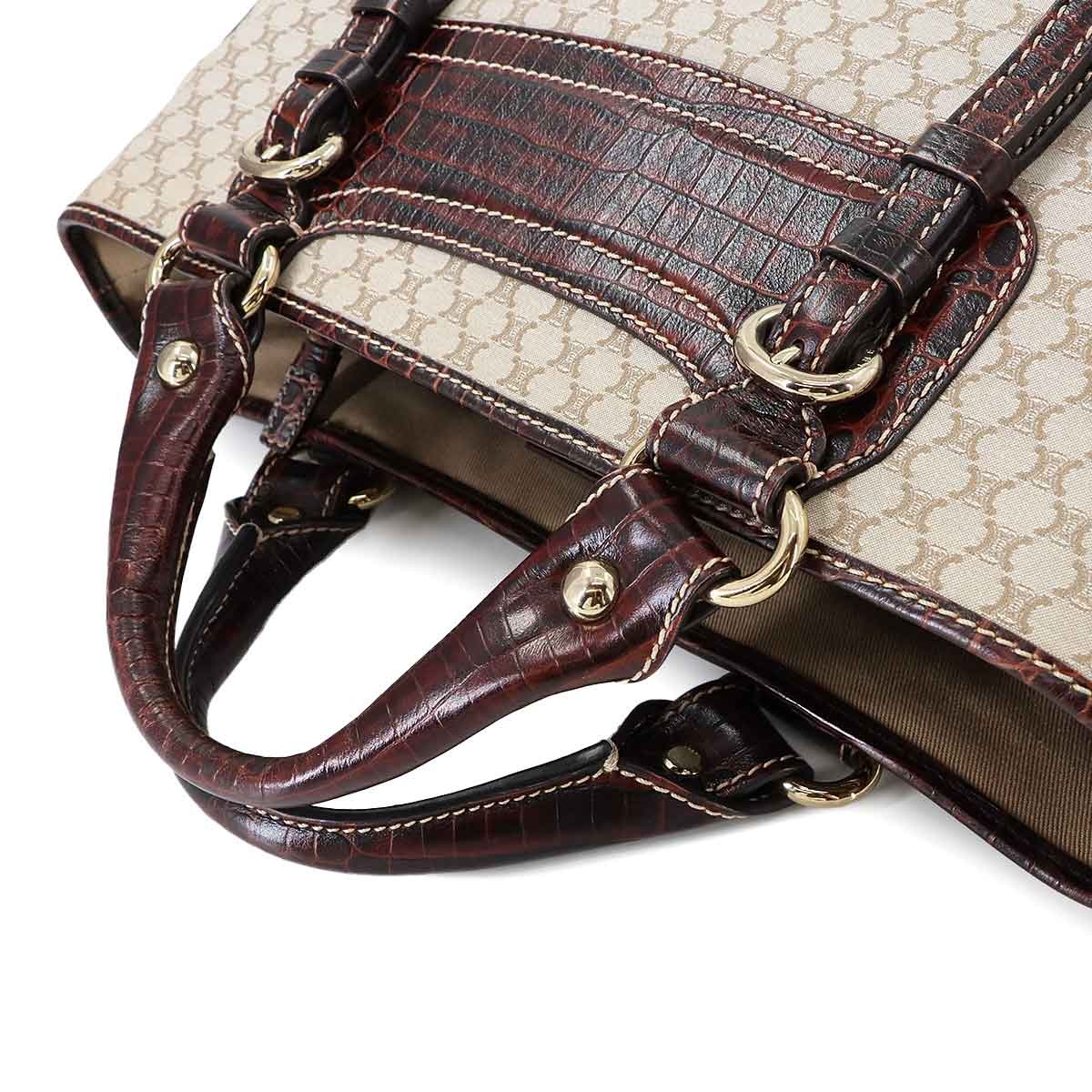 CELINE Macadam Boogie Hand Bag Canvas Leather Beige Brown Vintage 902926204