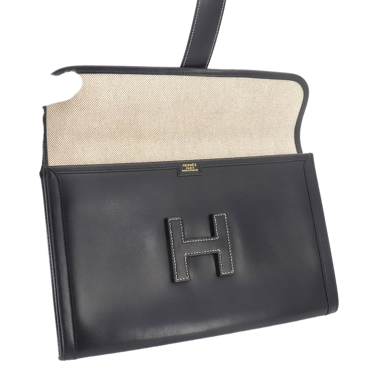 HERMES Jige PM Clutch Bag Box Calf Black Purse 903272635