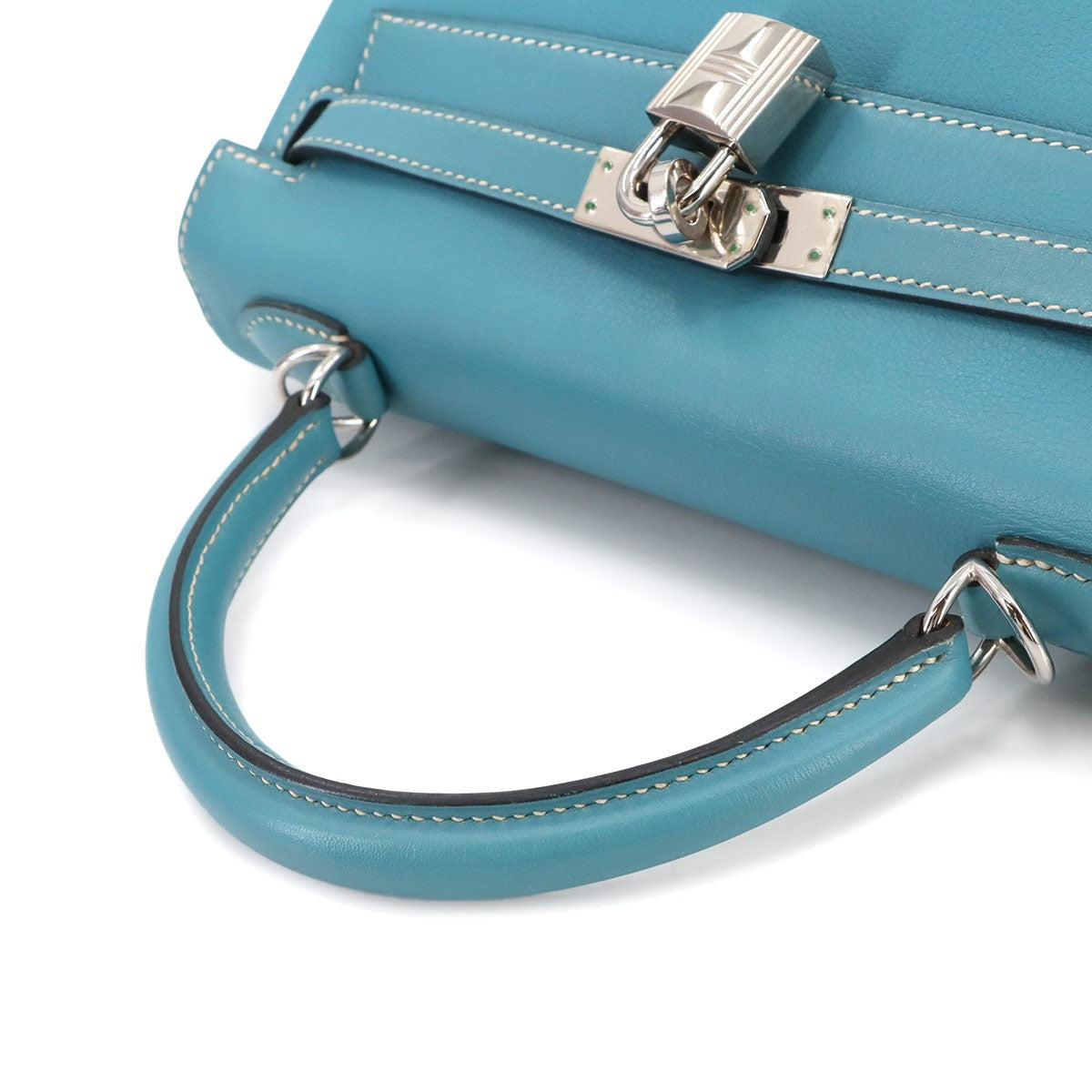 HERMES Kelly 25 Veau Gulliver Bleu Jean Hand Shoulder Bag 903020095