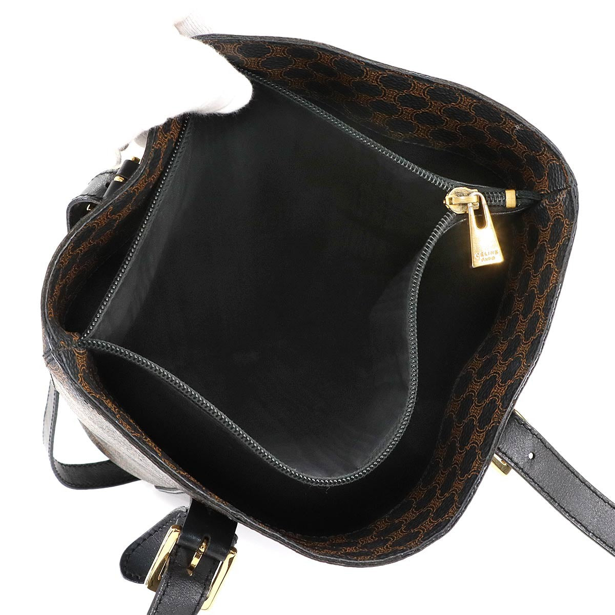 CELINE Macadam Shoulder Bag PVC Leather Black Brown Vintage Purse 902808827