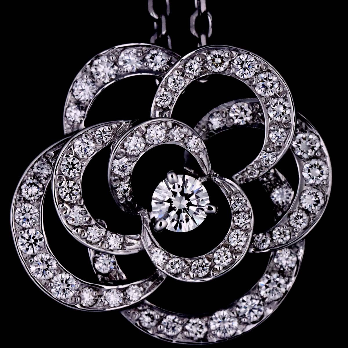 CHANEL Camelia Necklace MM Diamond 18K White Gold 750 902905275
