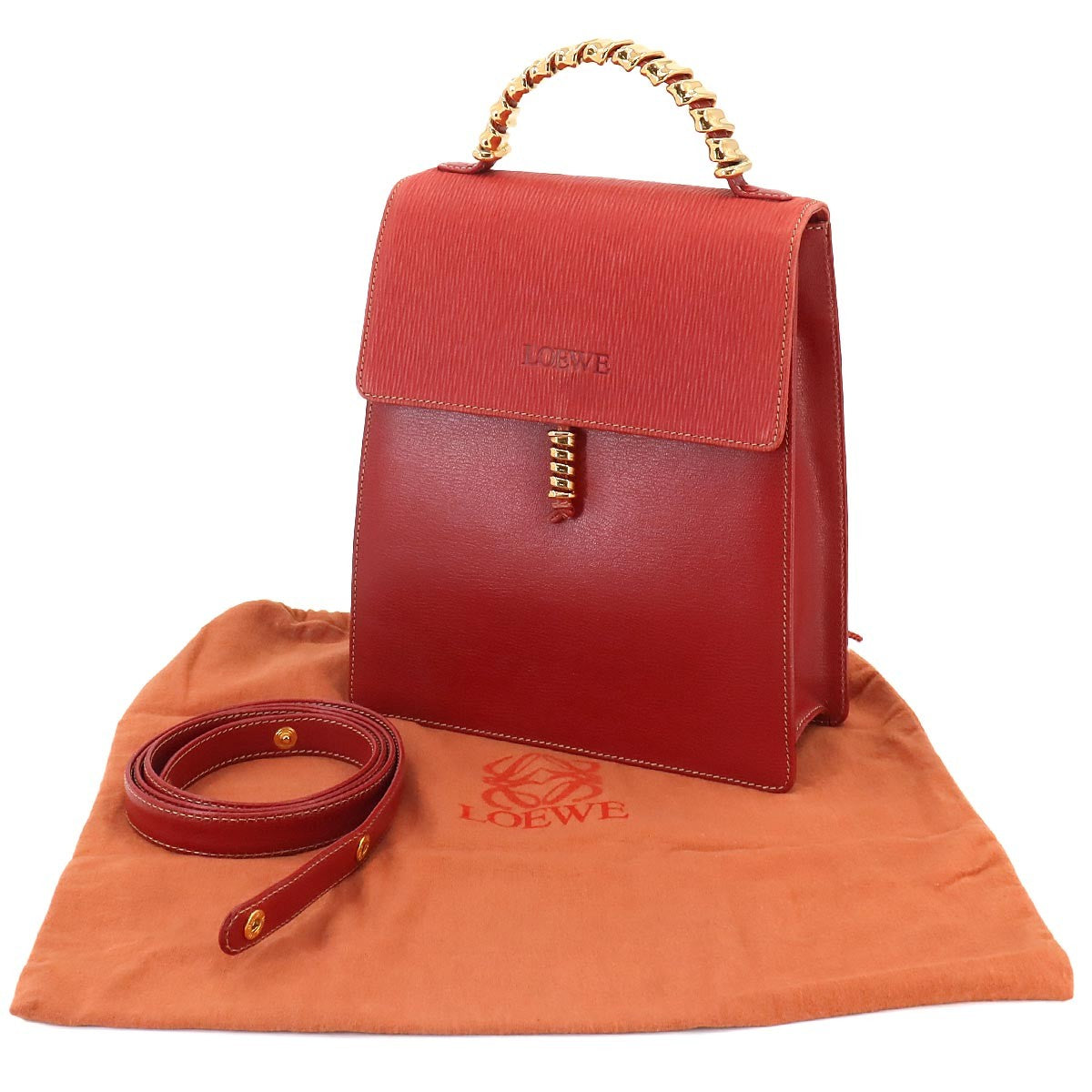 LOEWE Velazquez 2way Hand Shoulder Bag Leather Red Twist Purse 902584241