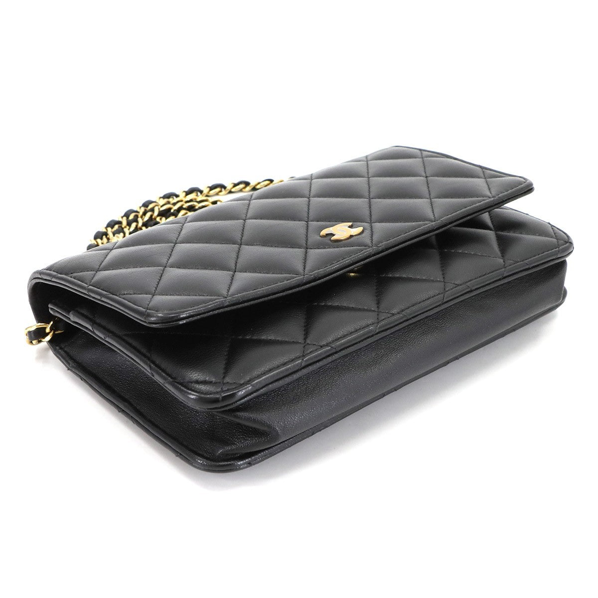 CHANEL Matelasse Classic Chain Wallet Skin Leather Black AP0250 902942844
