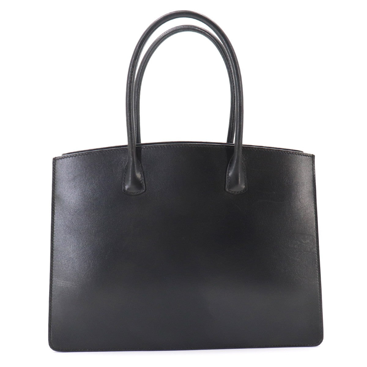 HERMES White Bass PM Tote Bag Box Calf Black Purse 903342101