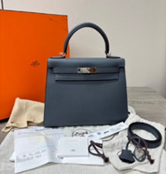 HERMES Kelly 28 Handbag (Hazy Grey with Silver Hardware) 3052603224027