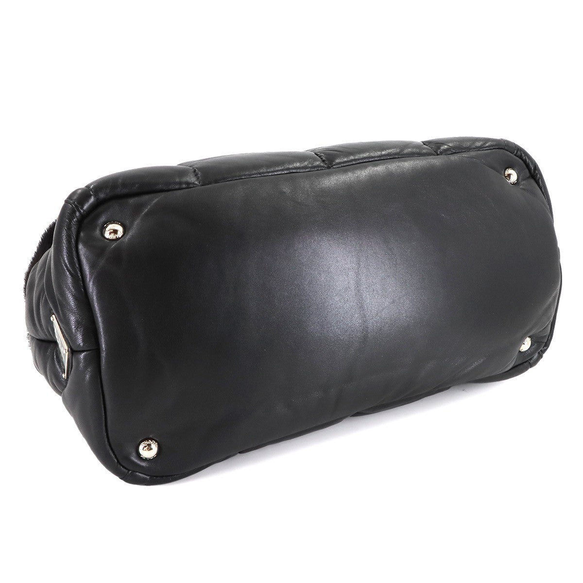 PRADA 2way Tote Shoulder Bag Leather Fur Black Purse 902819994