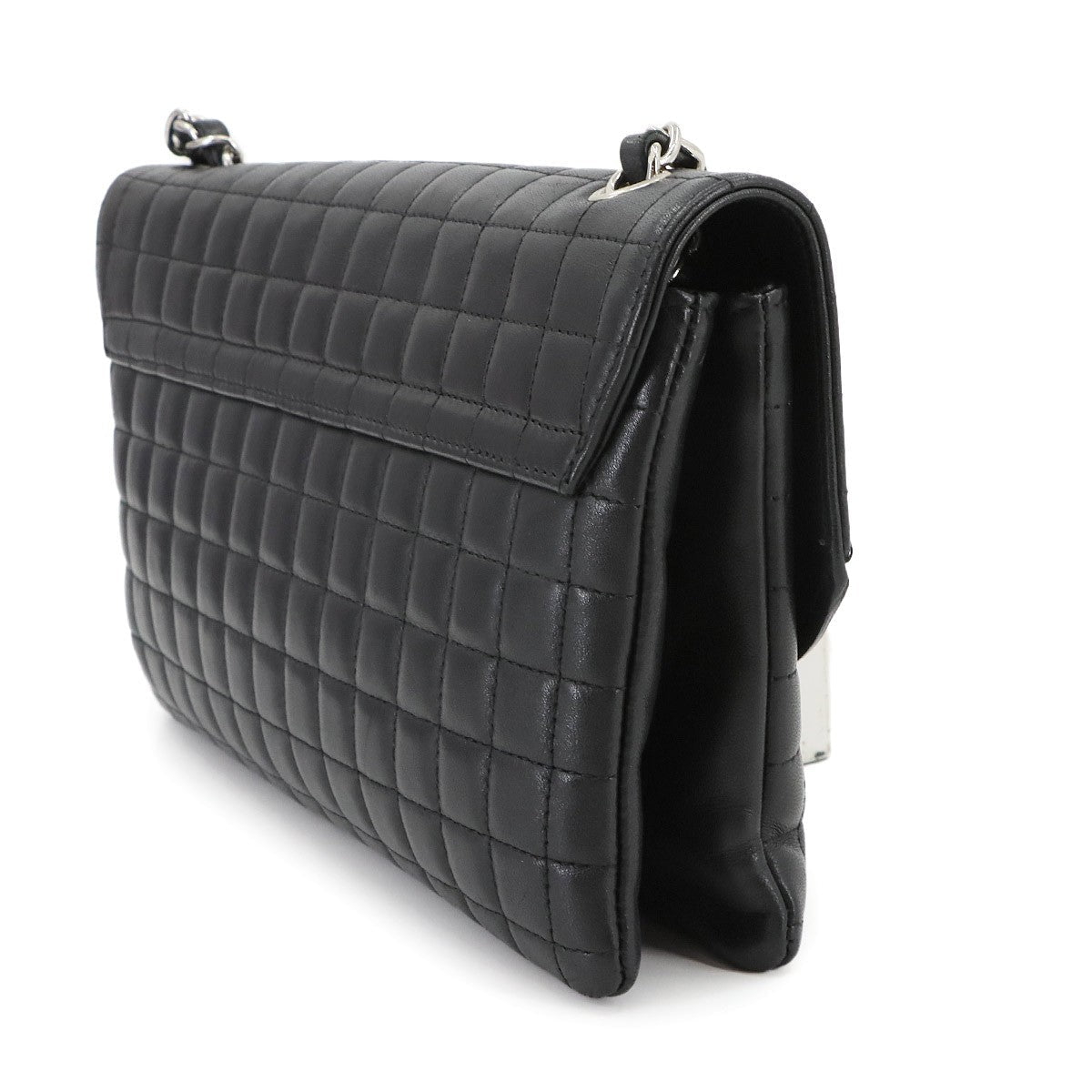 CHANEL Chocolate bar Camellia Chain Shoulder Bag Leather Black Purse 903006432